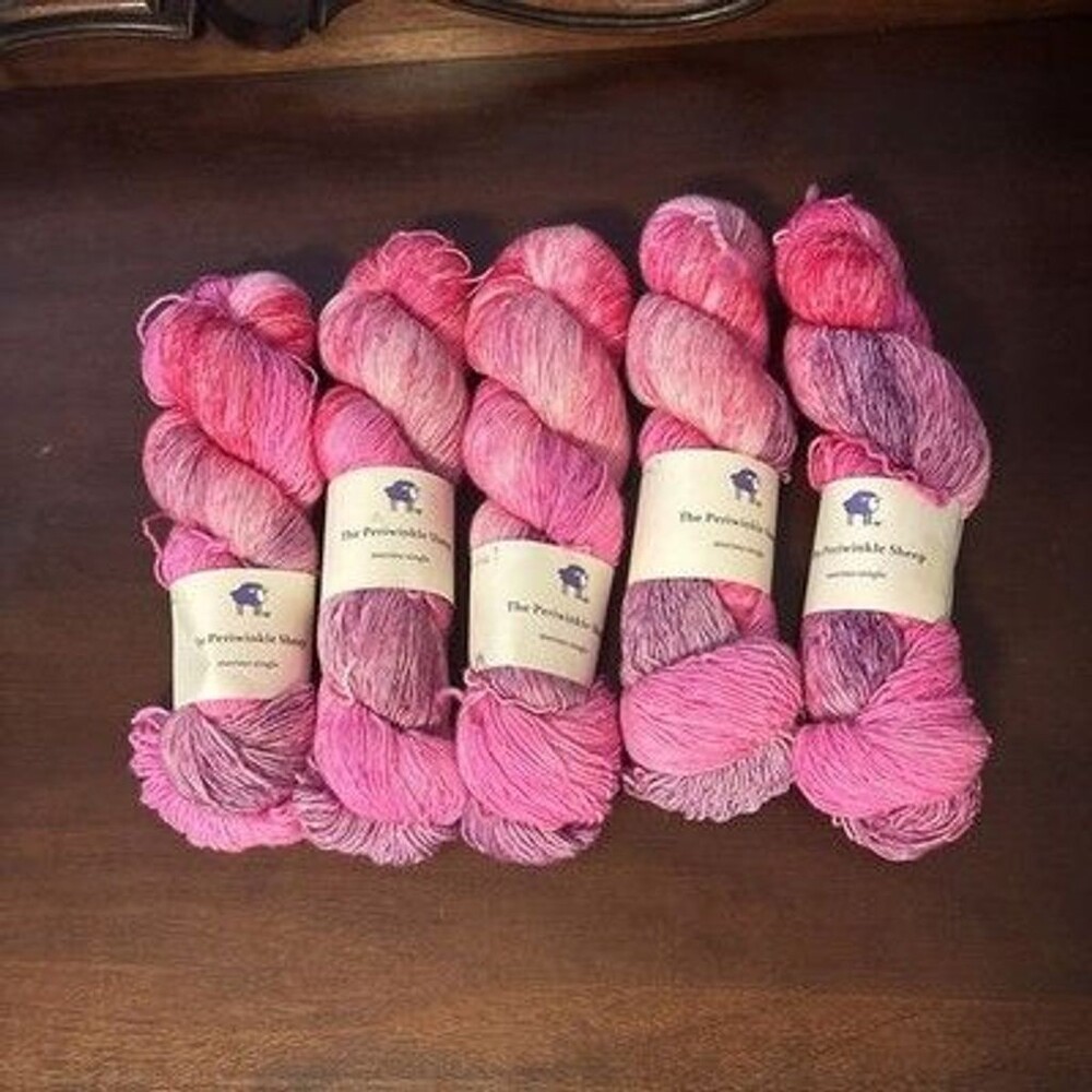 Lot 5 The Periwinkle Sheep Merino Single Fingering Yarn 100% Merino Wool Pink